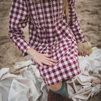 Birinit Maroon Gingham Dress