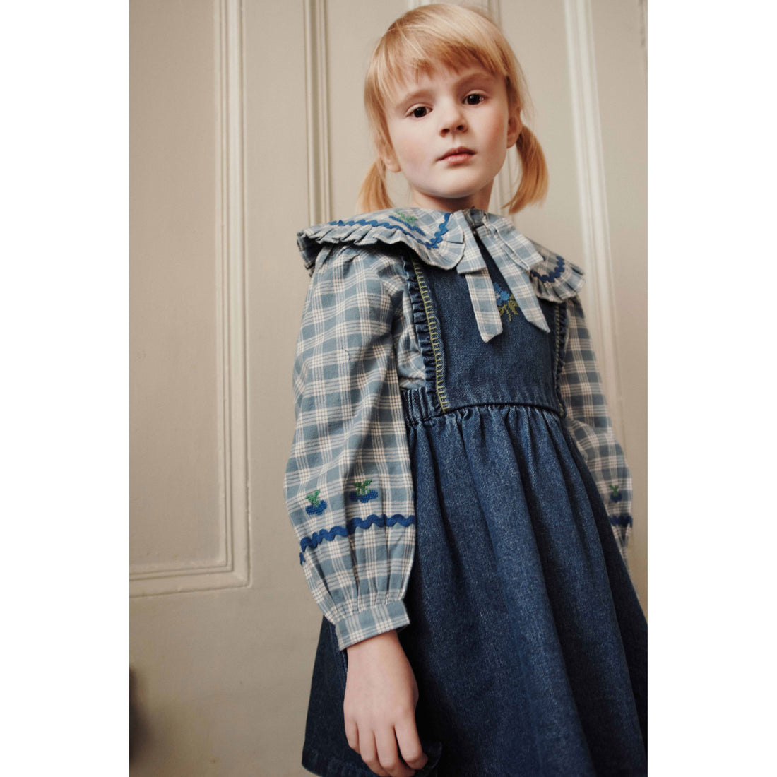 Emile et Ida Denim Embroidered Apron Dress