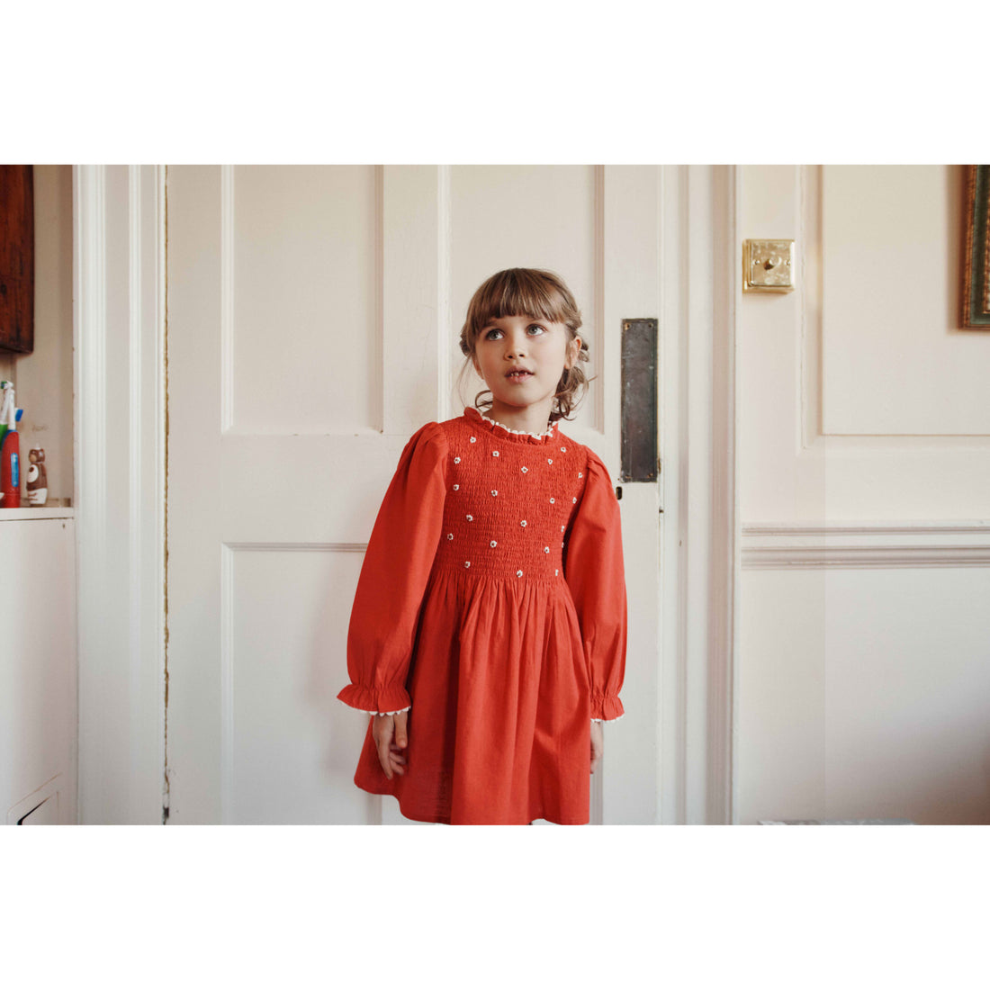 Emile et Ida Cherry Embroidered Smock Dress