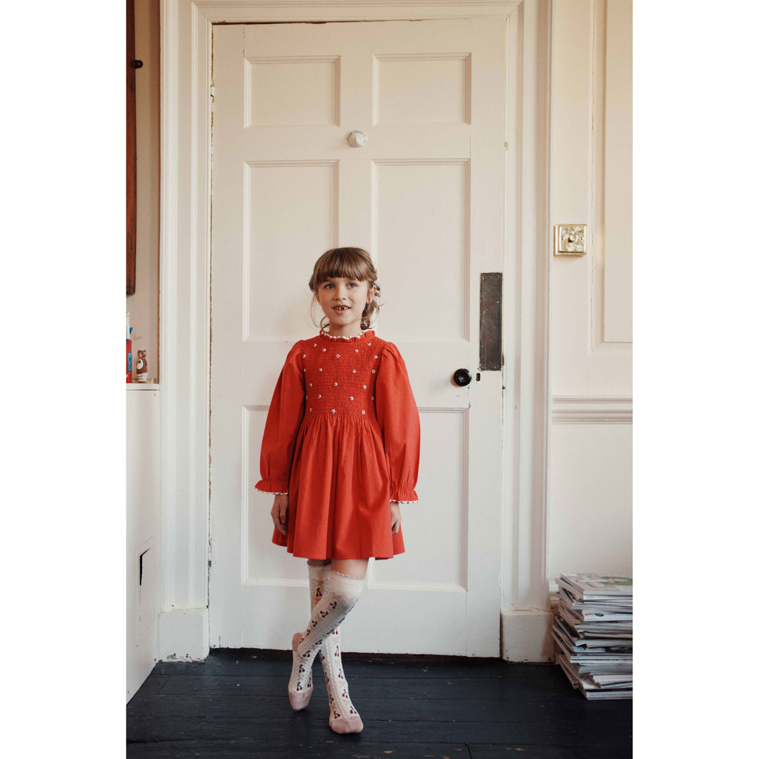 Emile et Ida Cherry Embroidered Smock Dress