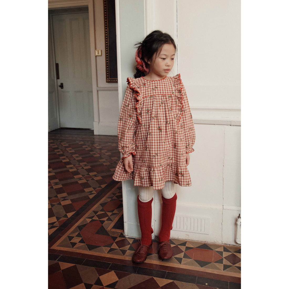 Emile et Ida Vichy Embroidery Frill Dress