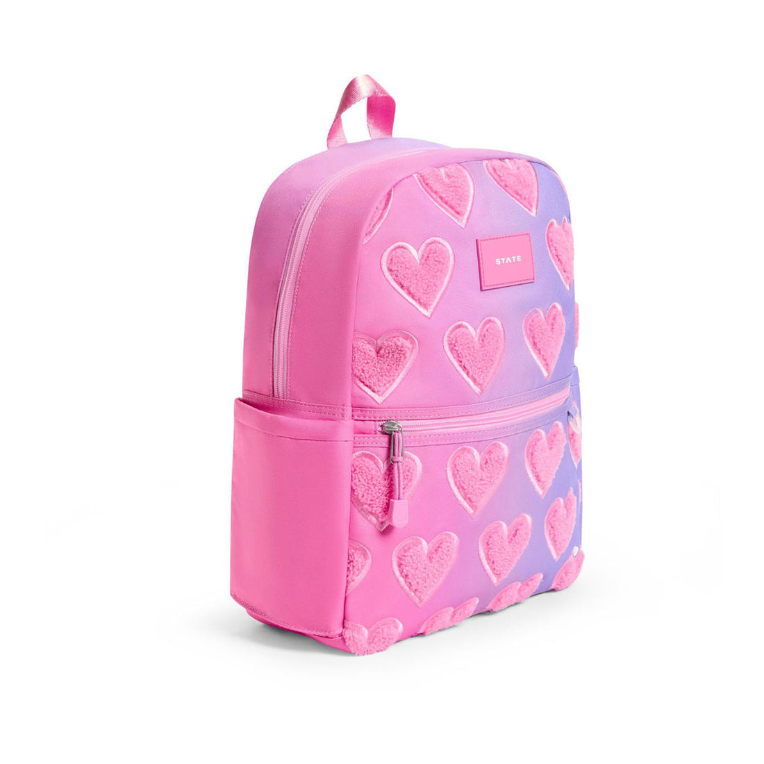 State Bags Pink Ombre Fuzzy Hearts Kane Mini Backpack