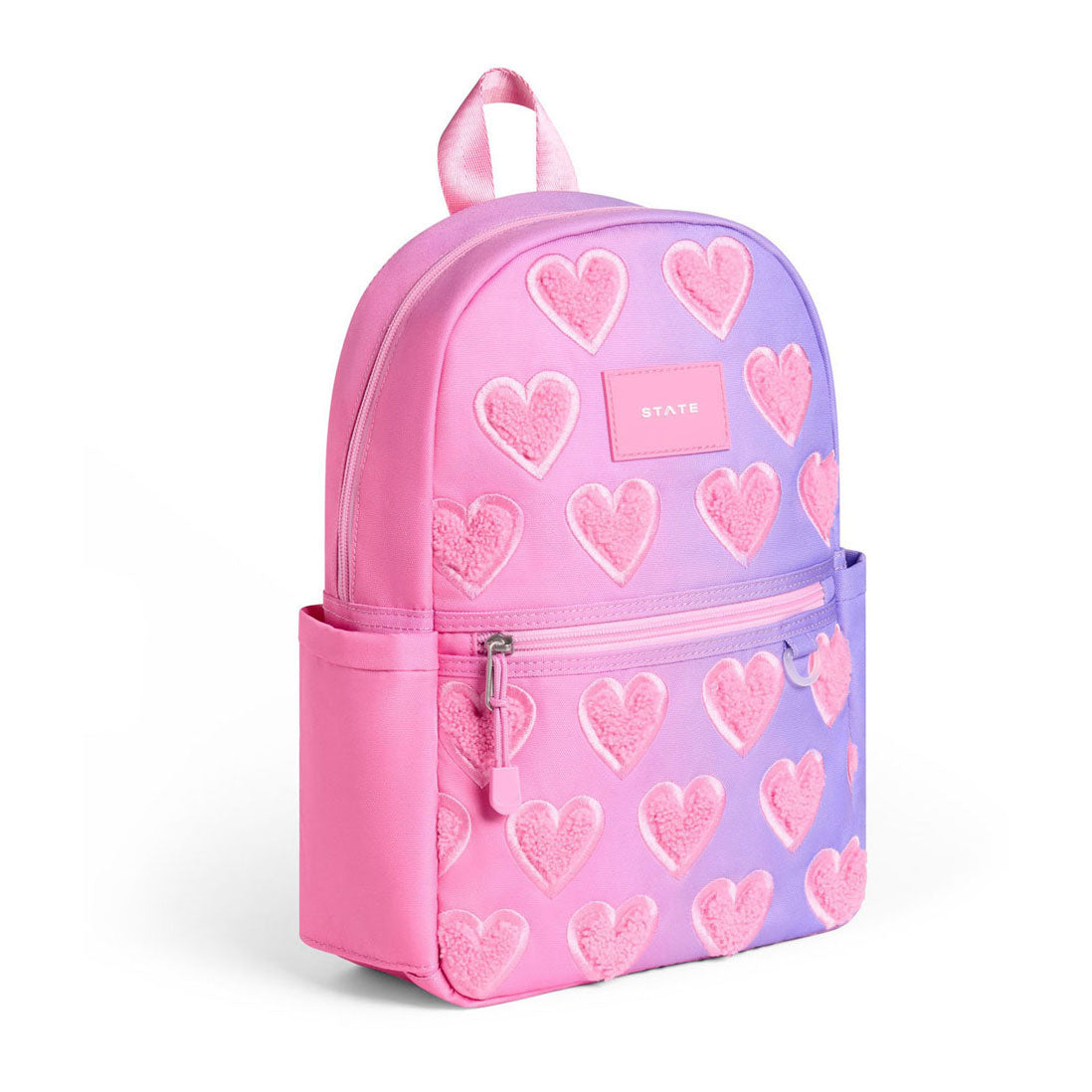 State Bags Pink Ombre Fuzzy Hearts Kane Backpack