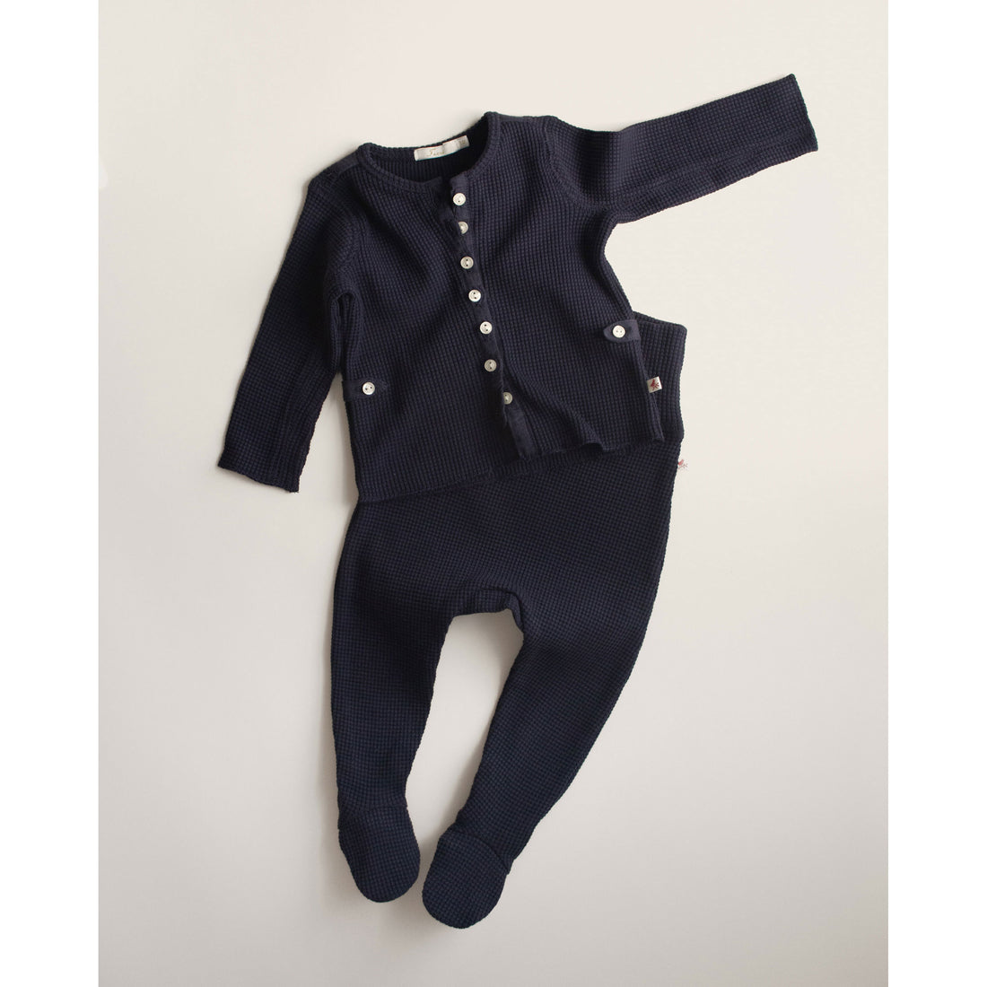Ferne Marine Waffle Footed Cardigan Set