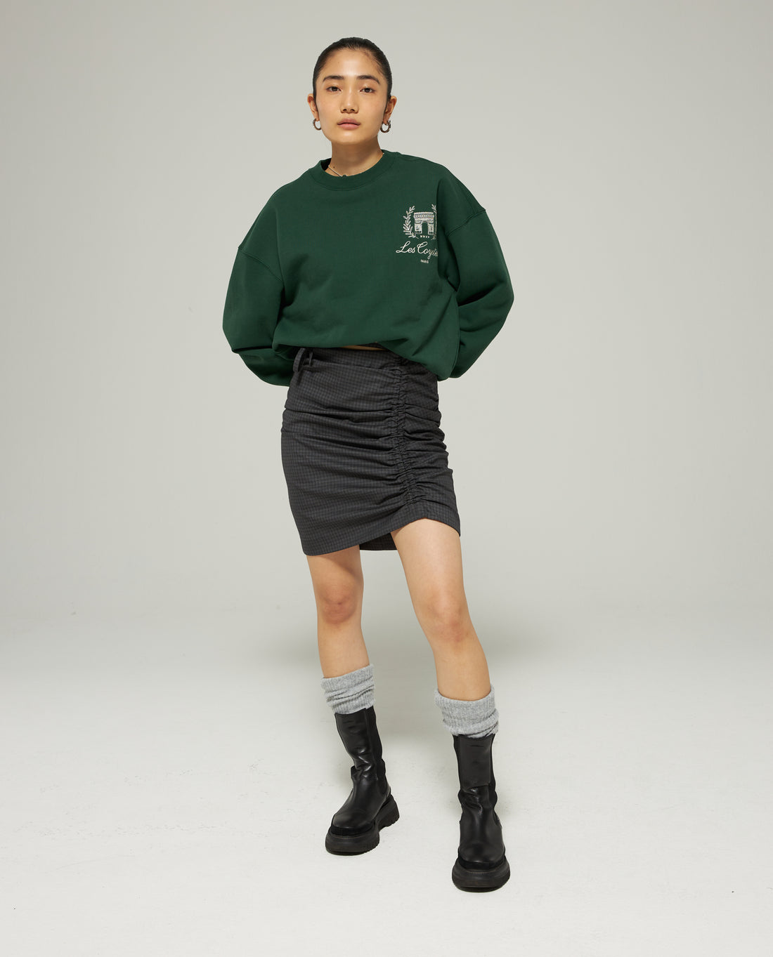 Les Coyotes De Paris Pine Green Boxy Chest Embroidery Sweatshirt