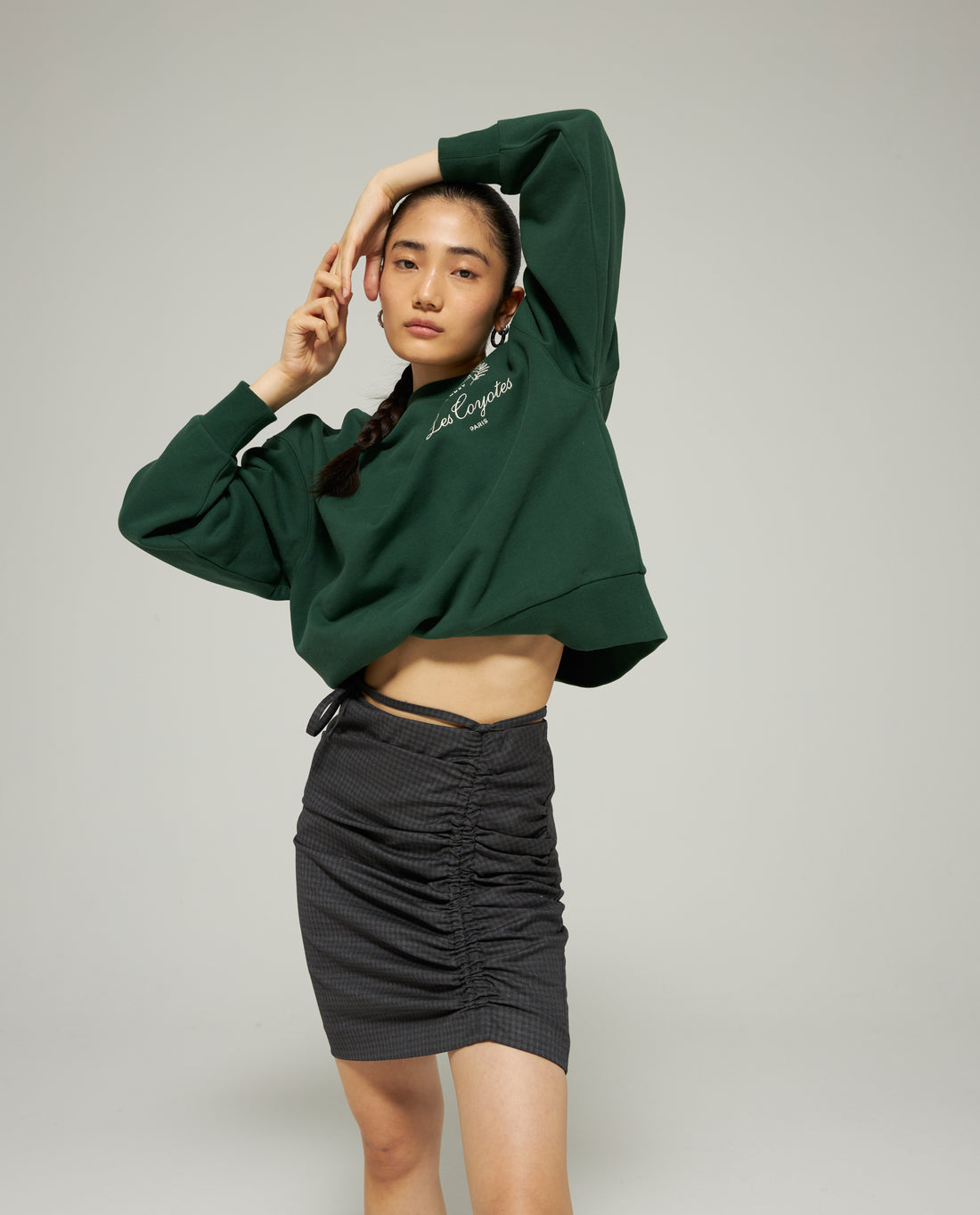 Les Coyotes De Paris Pine Green Boxy Chest Embroidery Sweatshirt