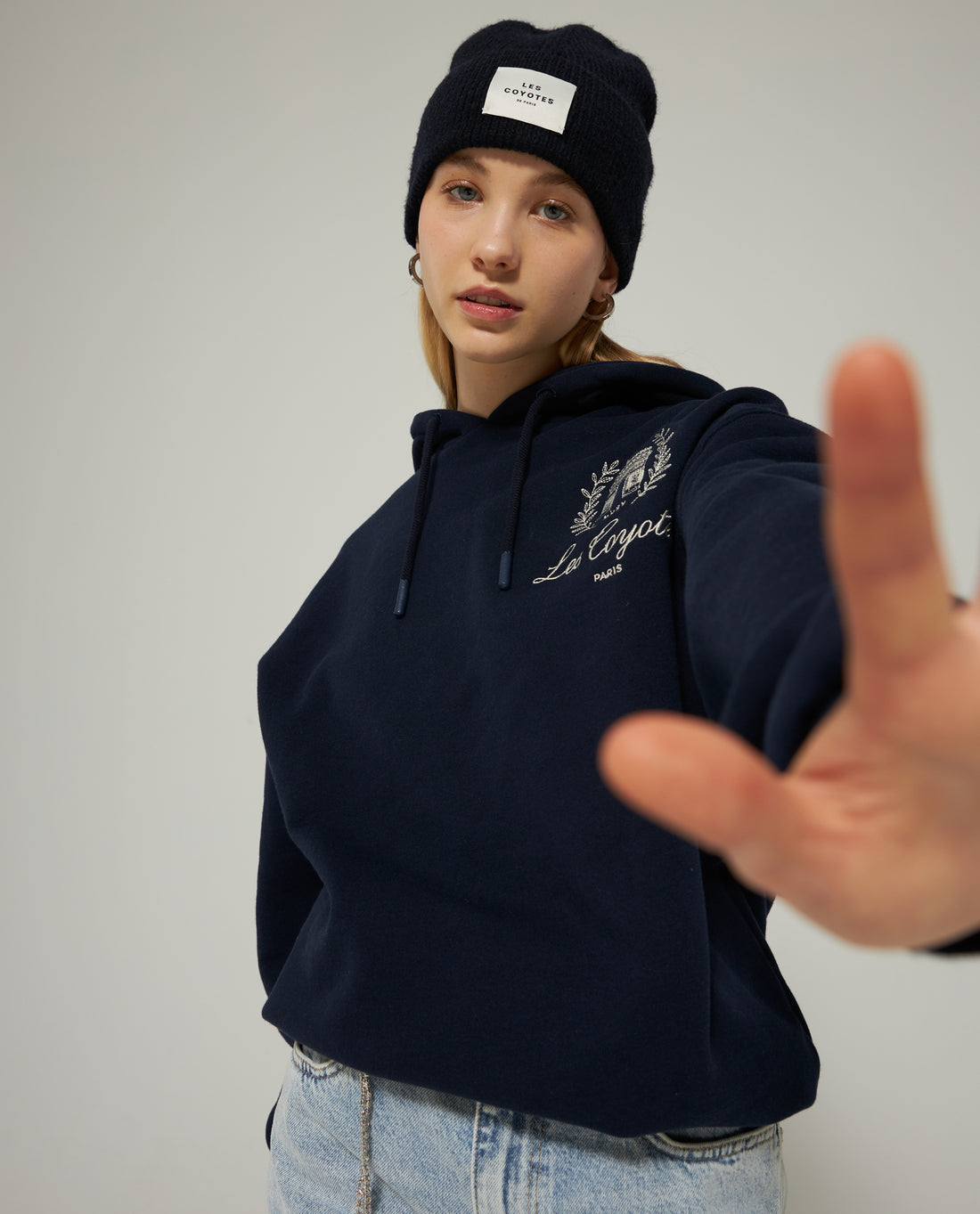 Les Coyotes De Paris Navy Oversized Embroidery Hoodie