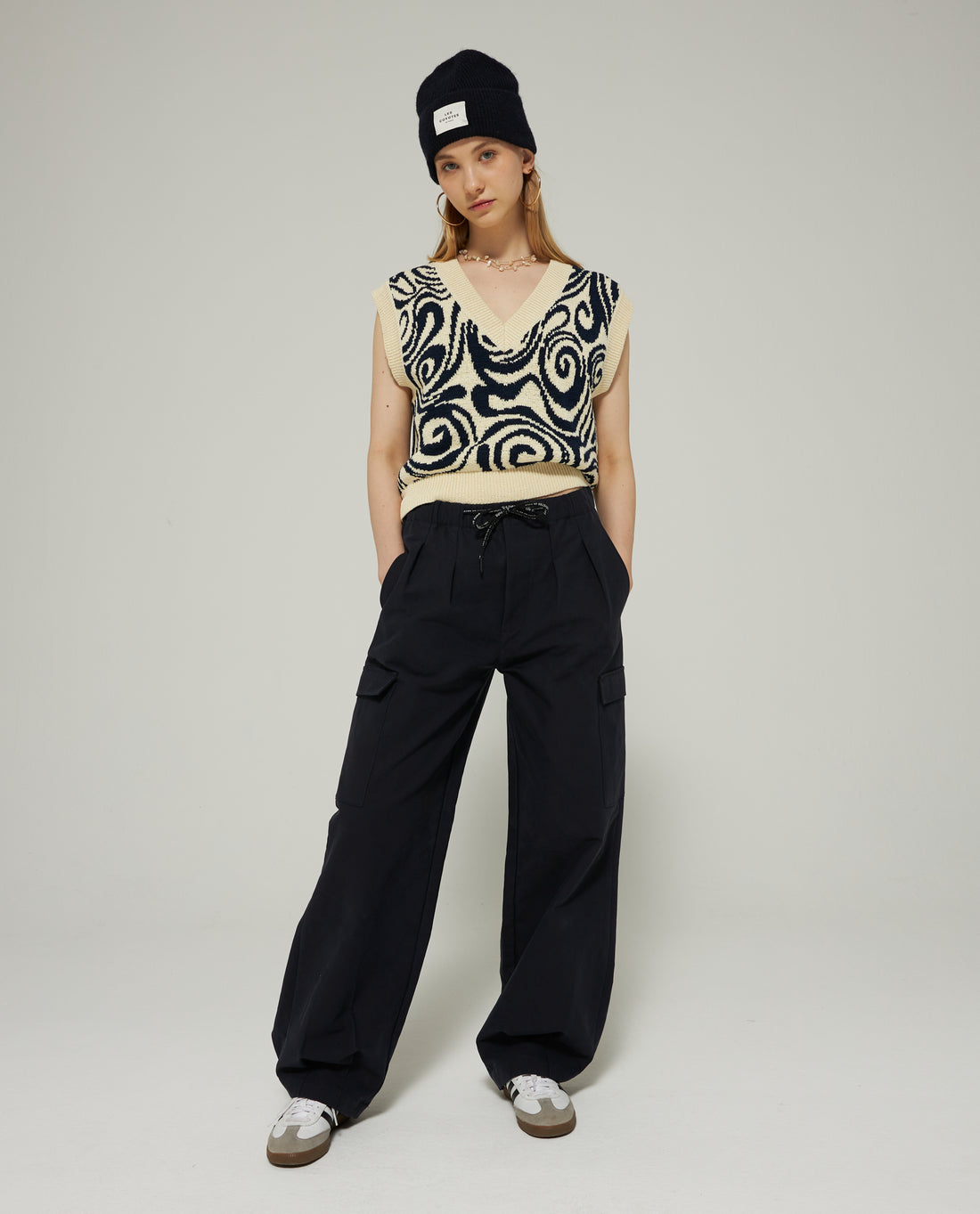 Les Coyotes De Paris Navy Swirl Intarsia Spencer Vest