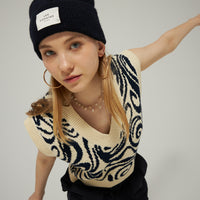 Les Coyotes De Paris Navy Swirl Intarsia Spencer Vest