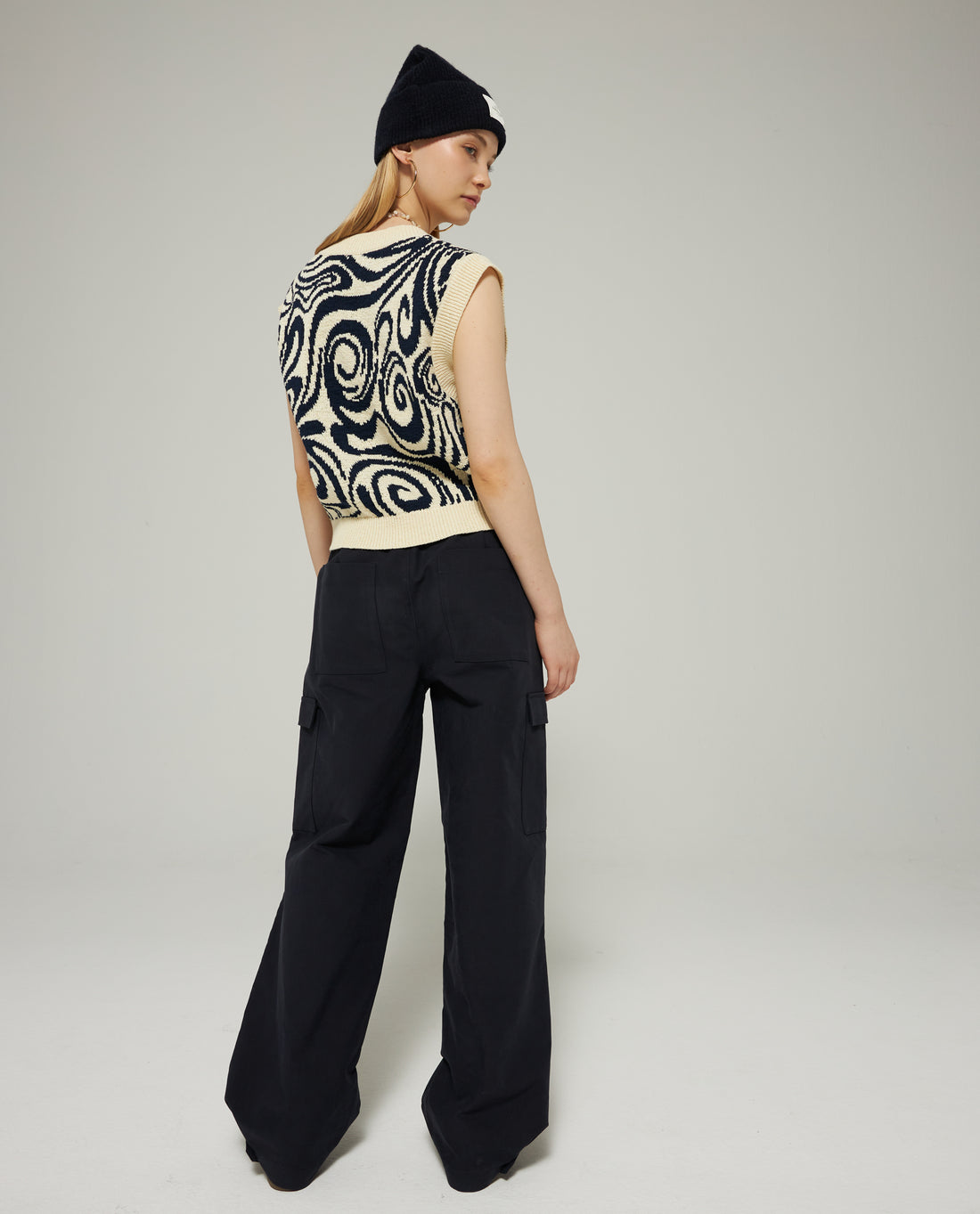 Les Coyotes De Paris Navy Swirl Intarsia Spencer Vest