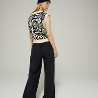 Les Coyotes De Paris Navy Swirl Intarsia Spencer Vest