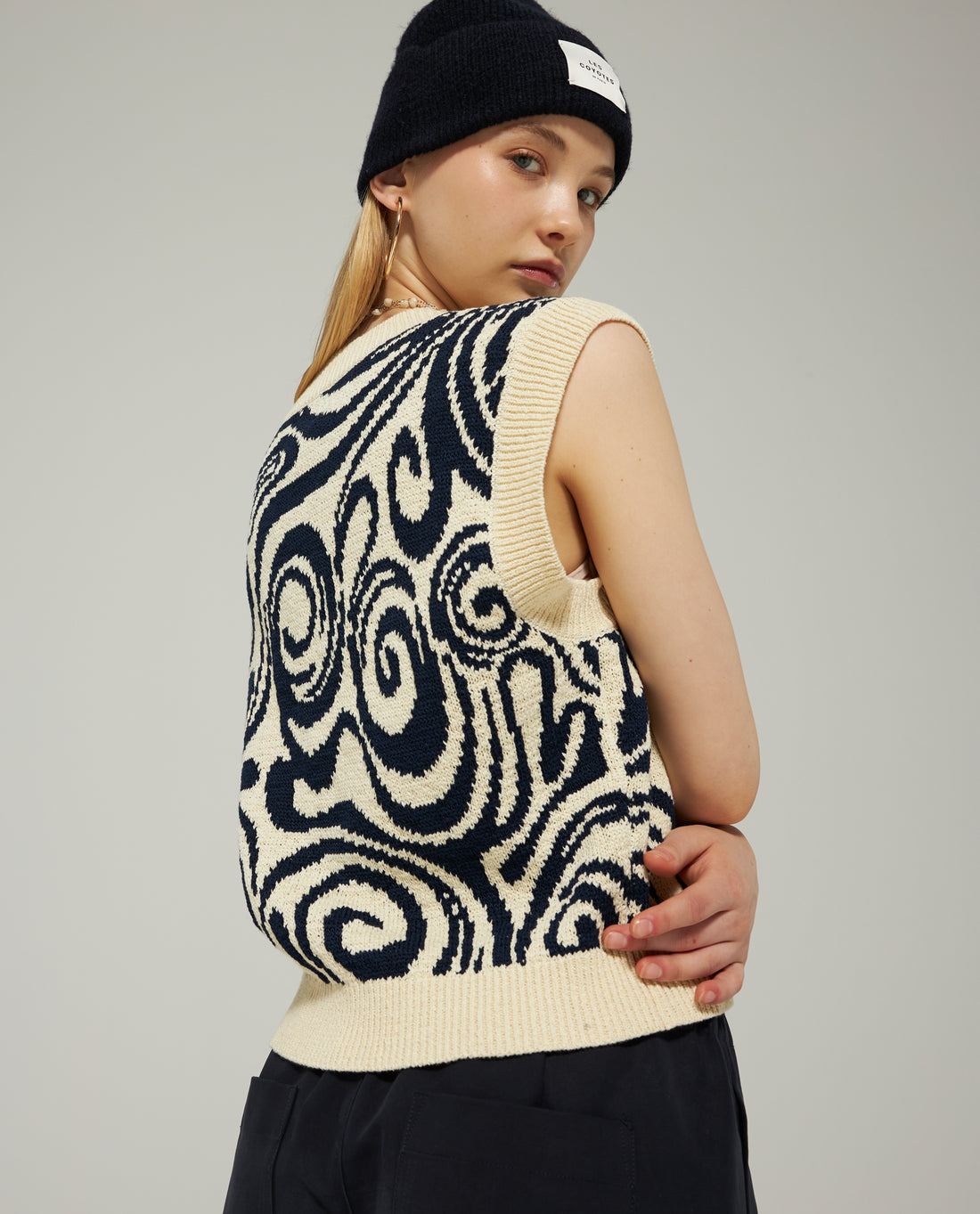 Les Coyotes De Paris Navy Swirl Intarsia Spencer Vest