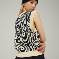 Les Coyotes De Paris Navy Swirl Intarsia Spencer Vest