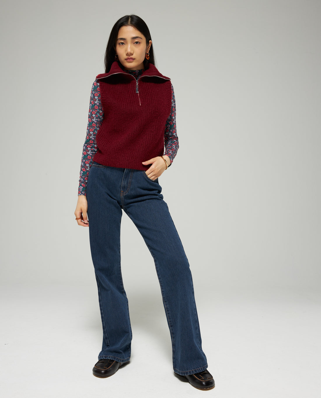 Les Coyotes De Paris Prune Melange Half Zip Spencer