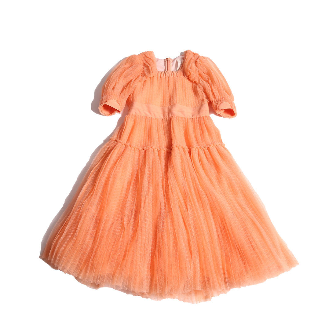 Tia Cibani Salmon Cornucopia Tiered Tulle Maxi