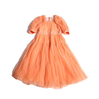 Tia Cibani Salmon Cornucopia Tiered Tulle Maxi