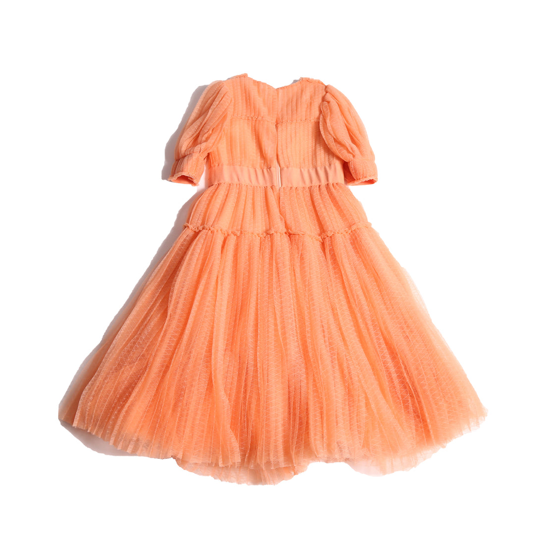 Tia Cibani Salmon Cornucopia Tiered Tulle Maxi