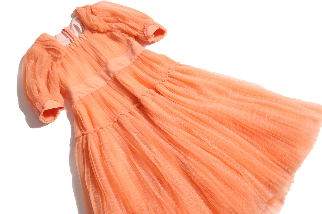 Tia Cibani Salmon Cornucopia Tiered Tulle Maxi