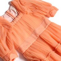 Tia Cibani Salmon Cornucopia Tiered Tulle Maxi