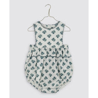 Little Cotton Clothes Hollyhock Floral Teal Frilly Bridget Romper