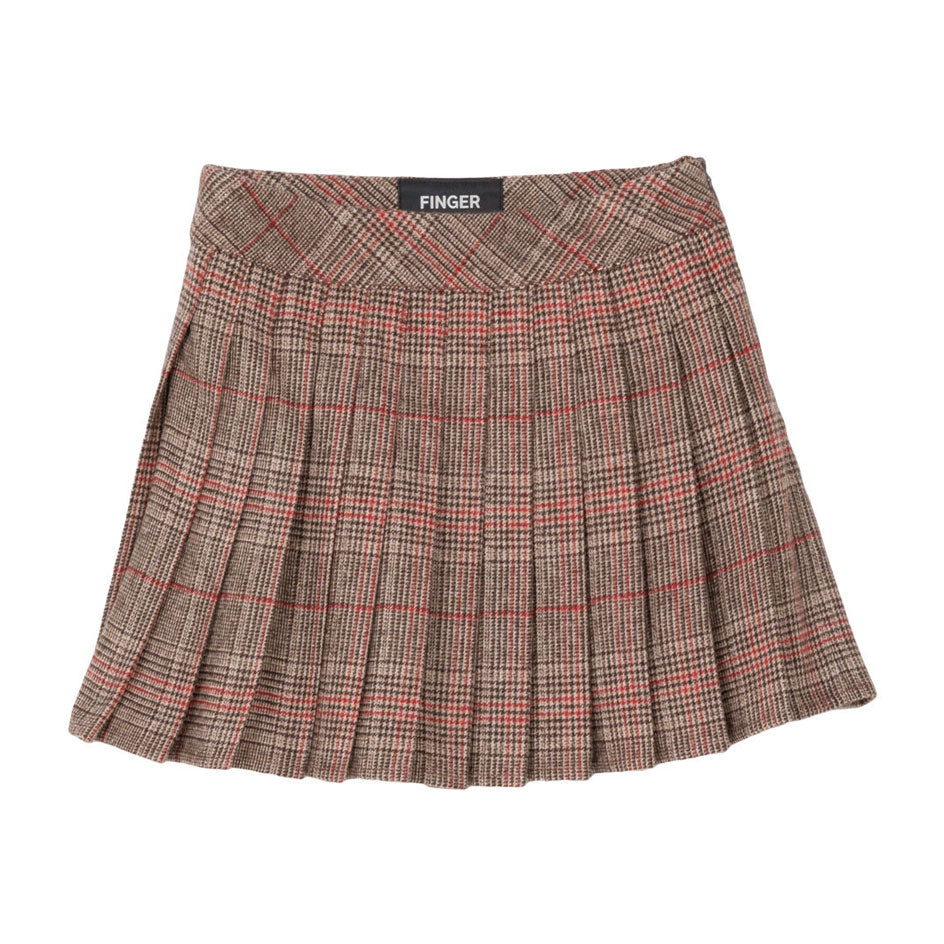 Finger in the Nose  Sand Checkers Glasgow Pleated Skirt
