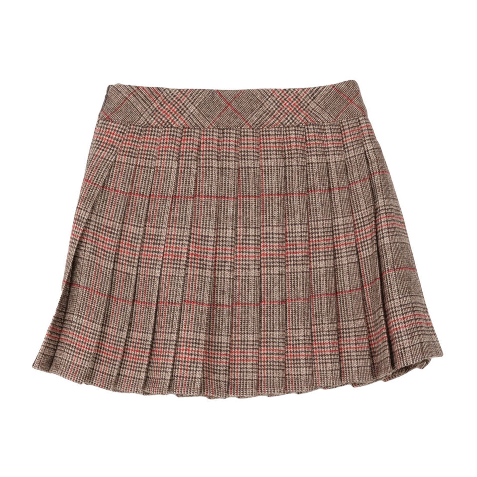 Finger in the Nose  Sand Checkers Glasgow Pleated Skirt