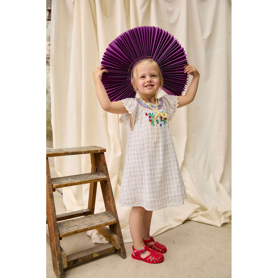 Louise Misha Cream Cruise Checks Edith Dress