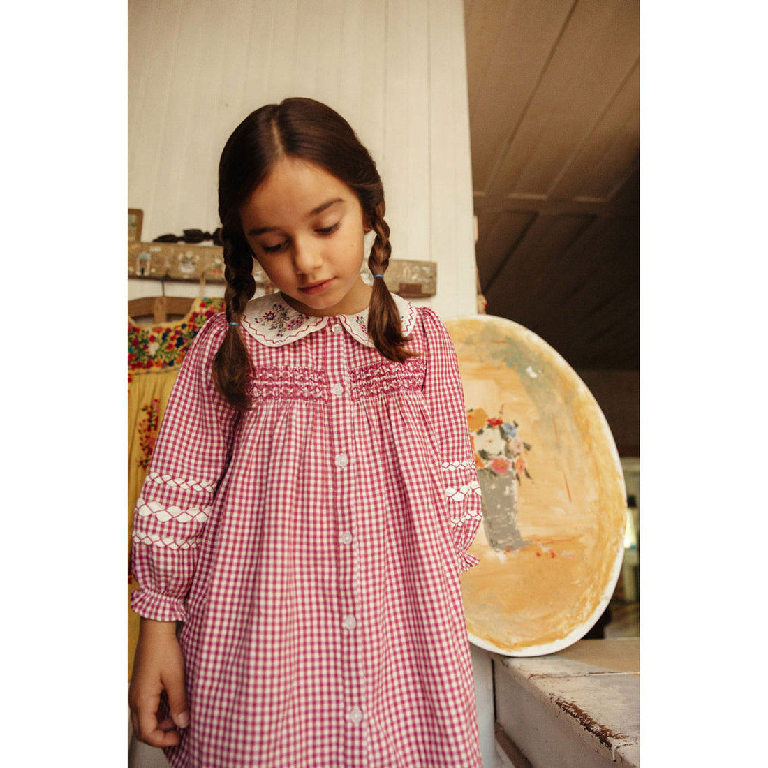 Louise Misha Raspberry Checks Delina Dress