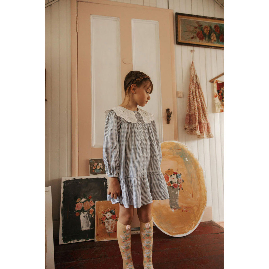 Louise Misha Cream Blue Stripes Dress