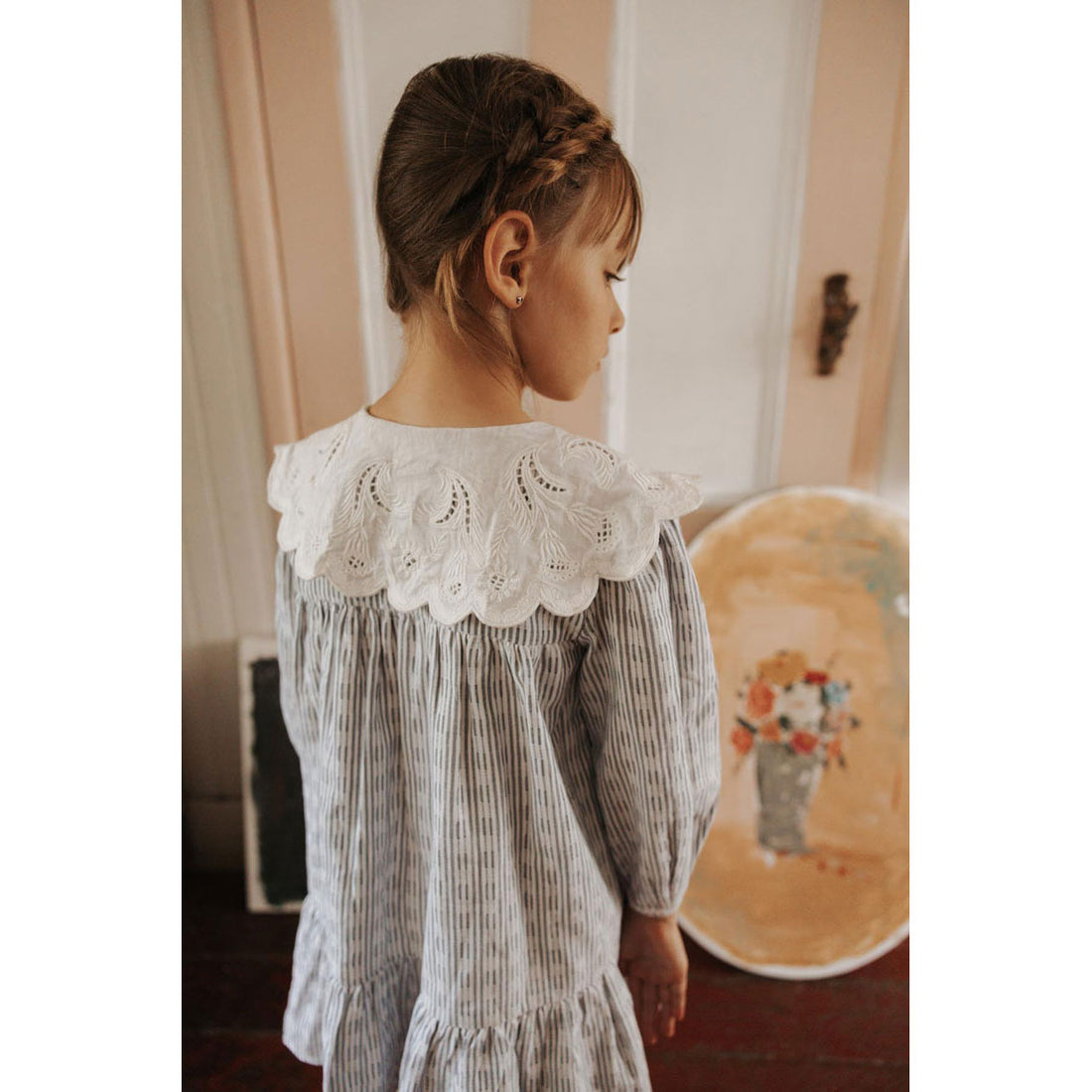 Louise Misha Cream Blue Stripes Dress