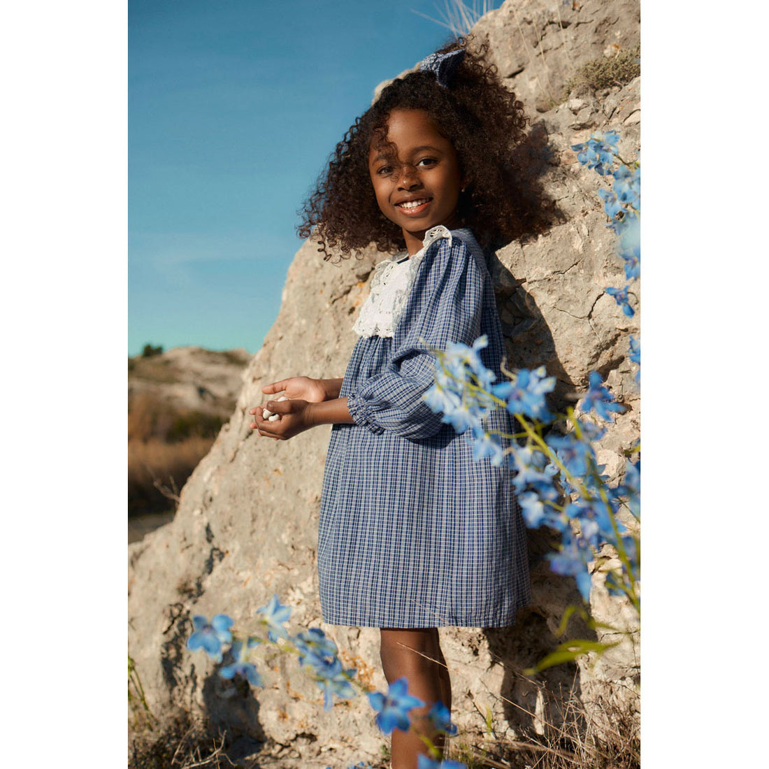 Louise Misha Indigo Cozy Checks Hyacinte Dress