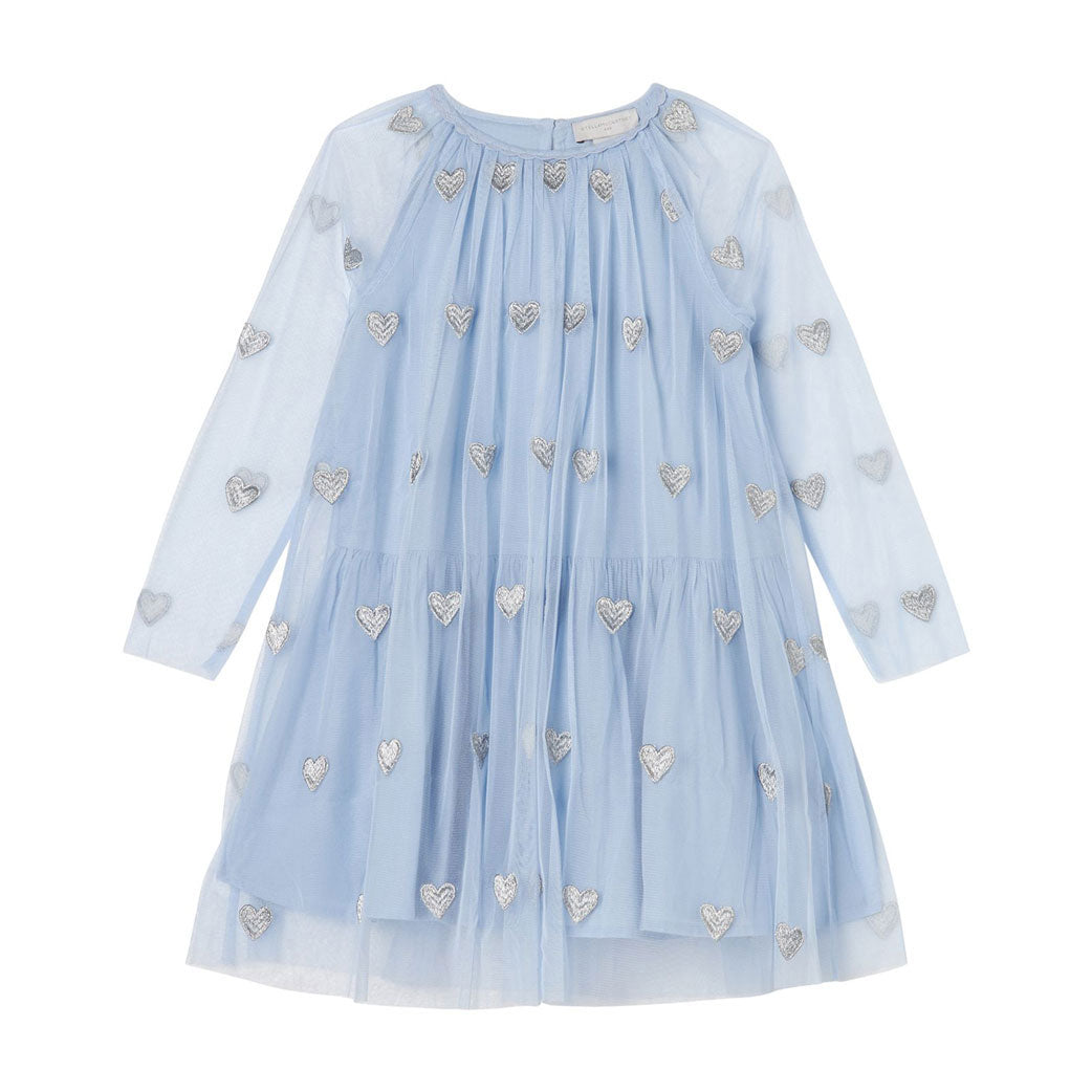 Stella Mccartney Blue Glittery Hearts Tulle Dress