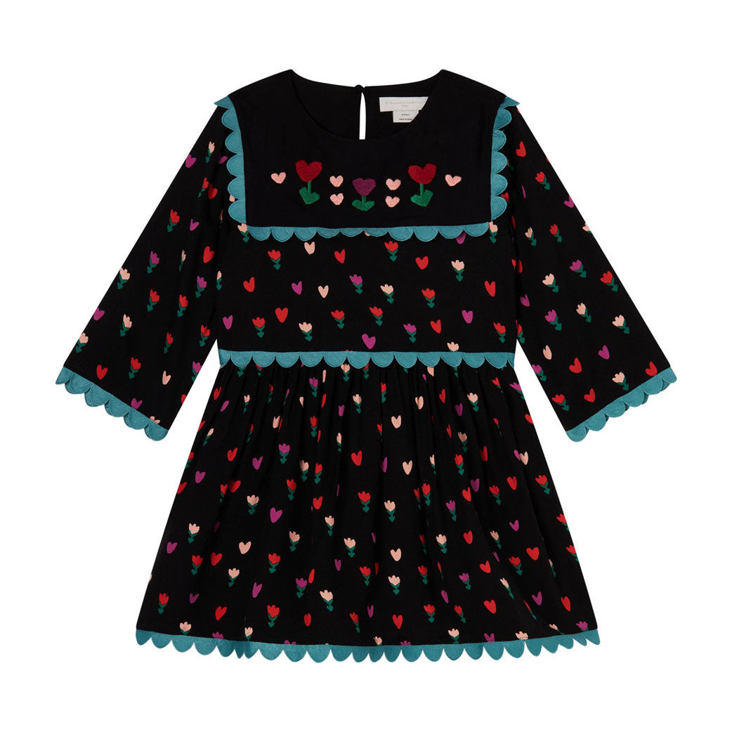 Stella Mccartney Black Hearts And Tulips Scalloped Dress