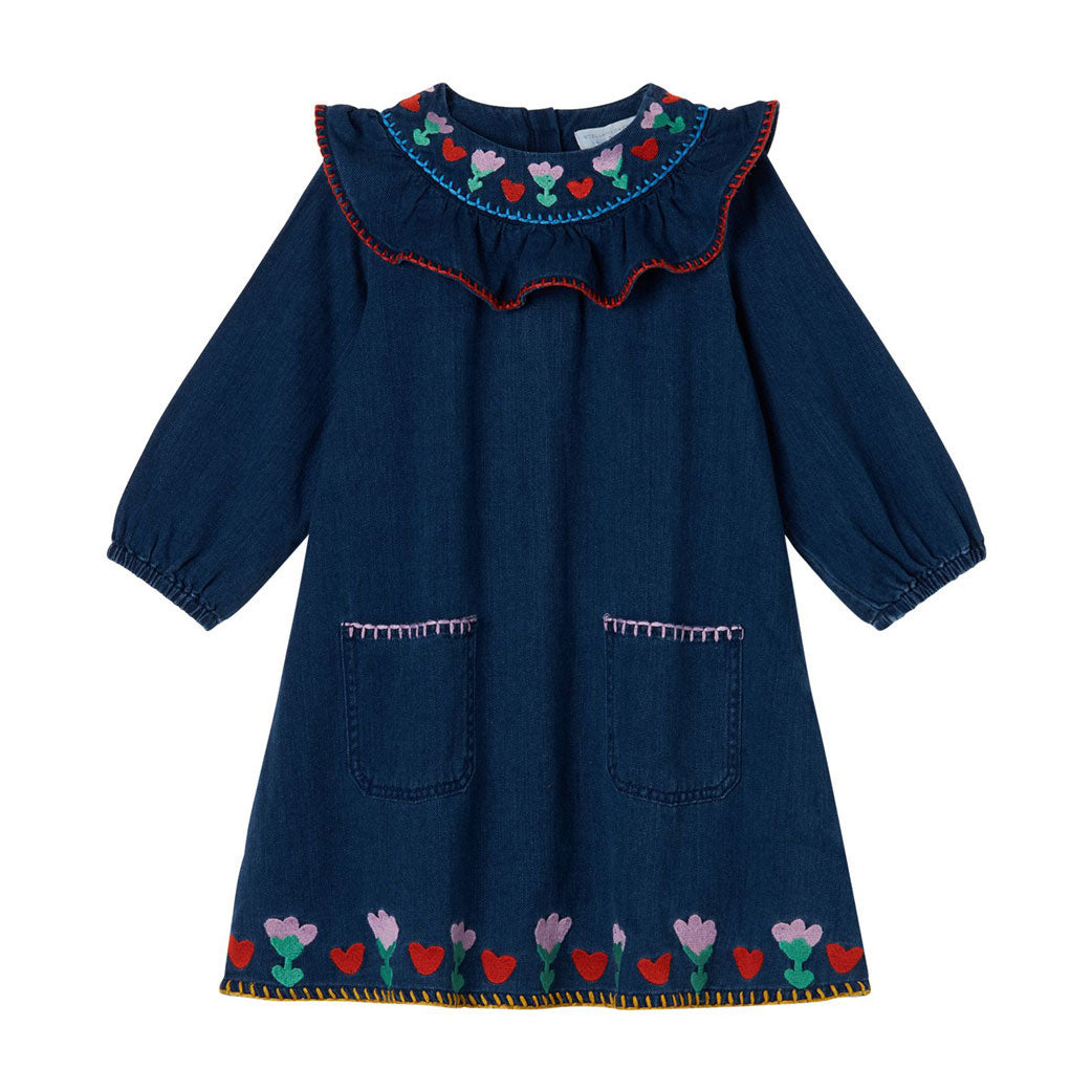 Stella Mccartney Denim Flowers Embroidered Dress