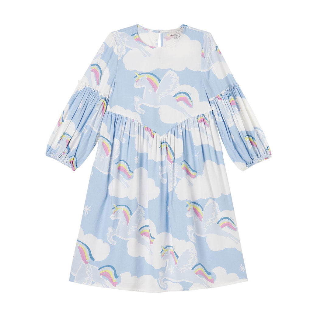 Stella Mccartney Blue Ls Flying Unicorns Viscose Twill Dress