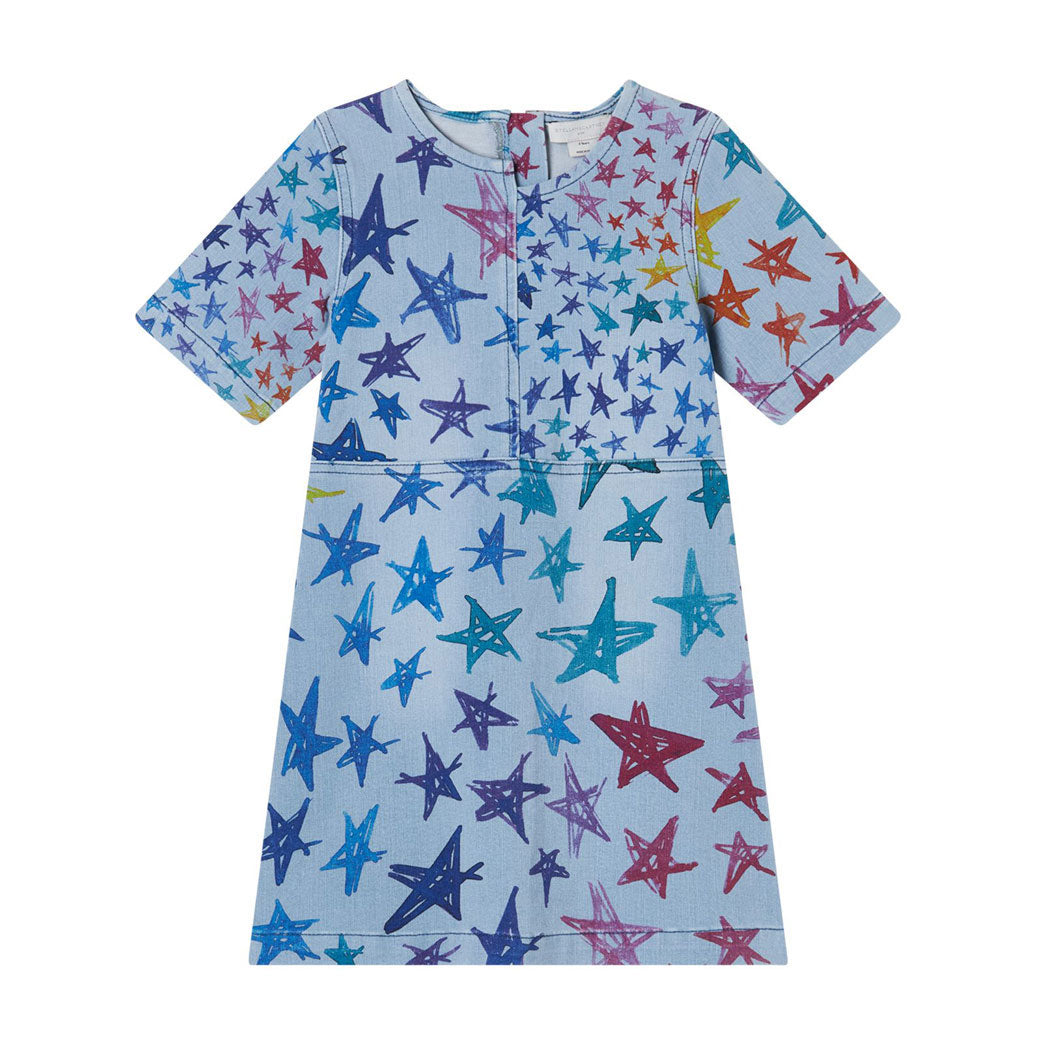 Stella Mccartney Blue Multicolor Scribble Stars Denim Dress