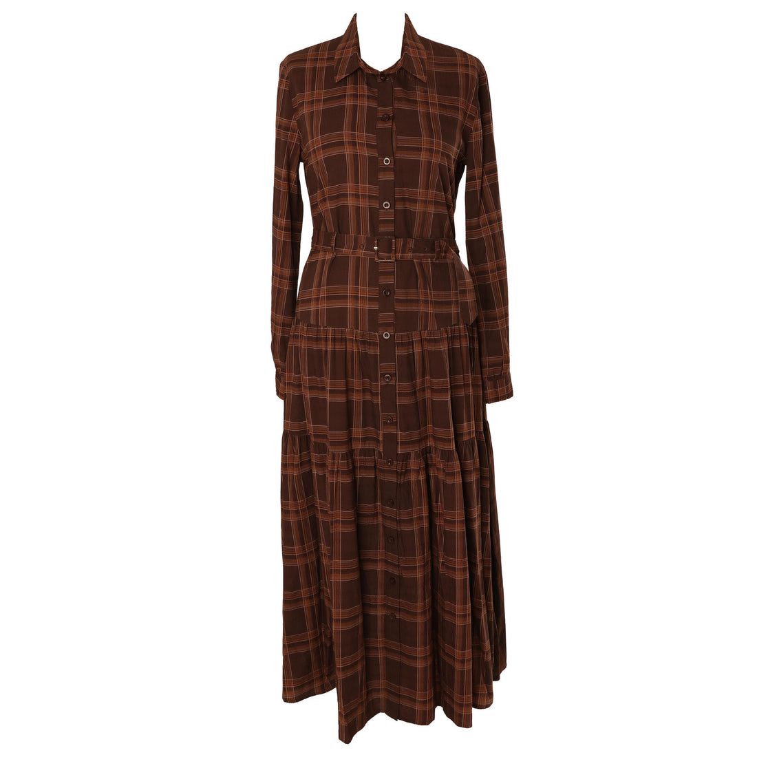 HEV Burgundy Plaid Shirt Dress