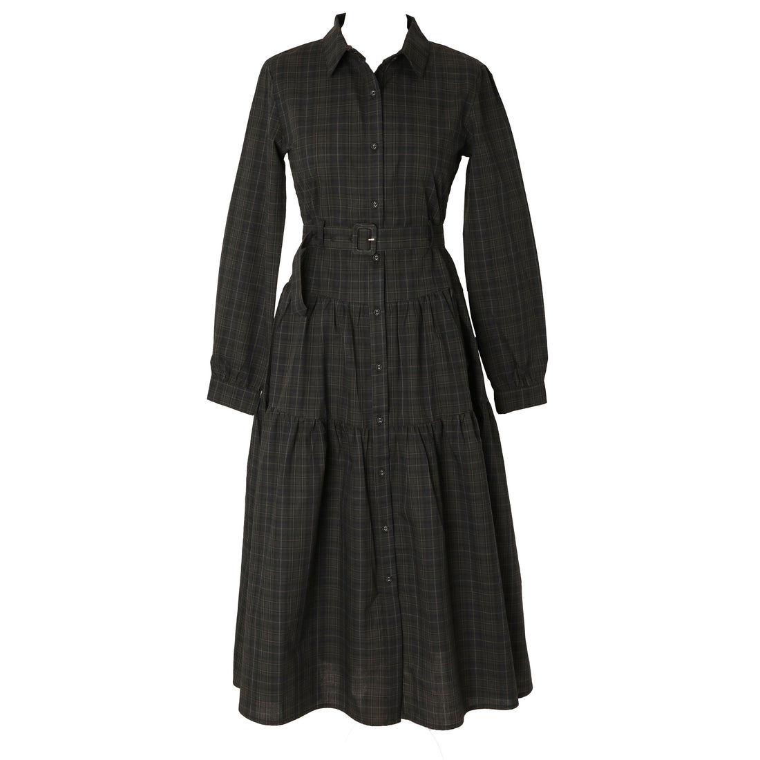 HEV Olive Plaid Shirt Dress