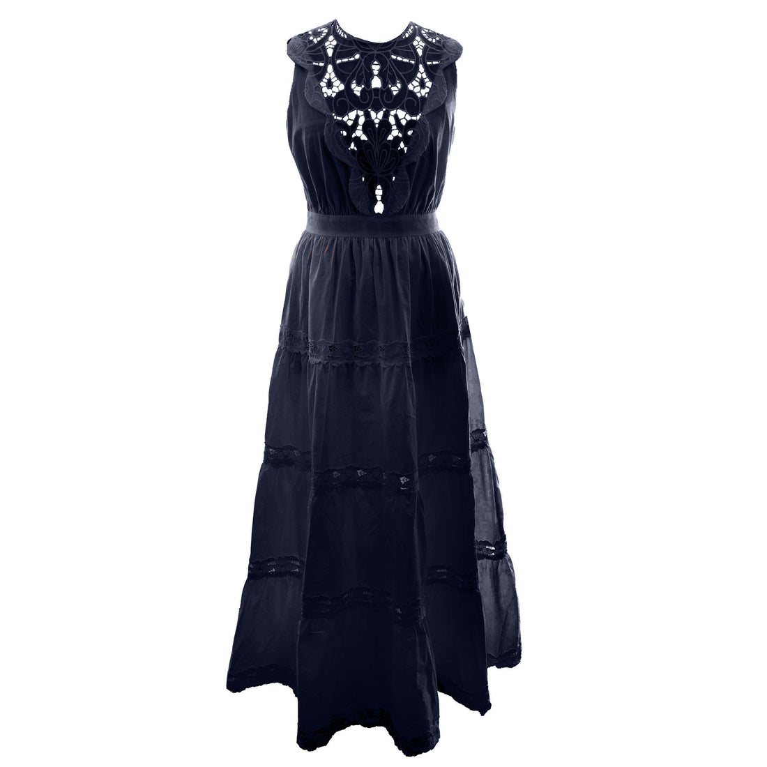 HEV Navy V Bib Eyelet Dress