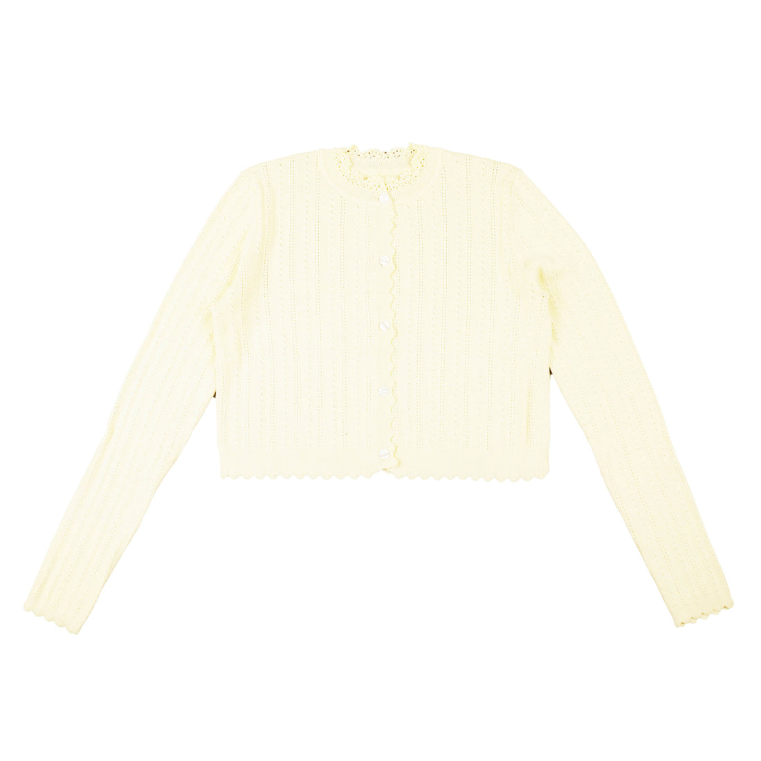 HEV White Cropped Pointelle Cardigan