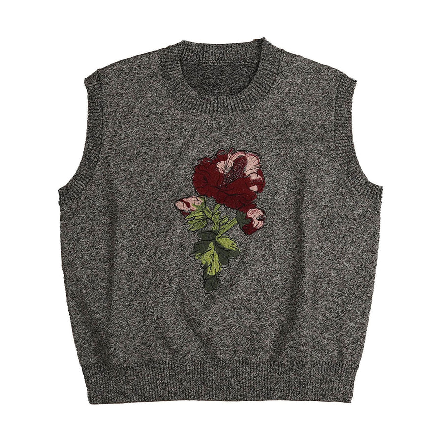 HEV Black Marled Rose Embroidery Vest