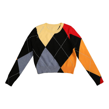  Grey Argyle Color Block Knit Sweater