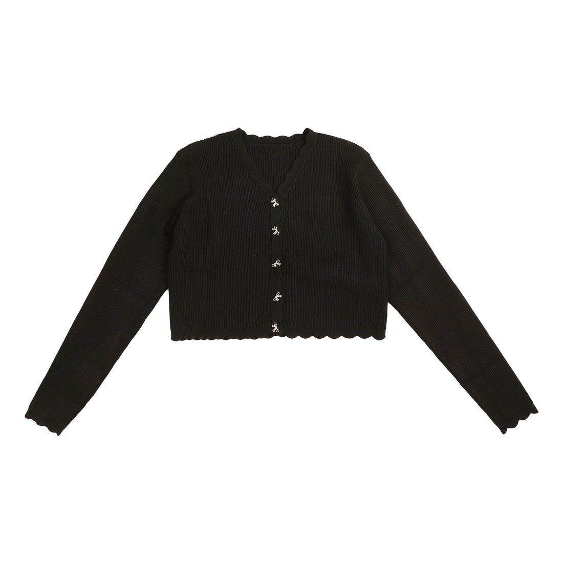 HEV Black Bow Buttons Scalloped Cardigan