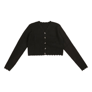  Black Bow Buttons Scalloped Cardigan