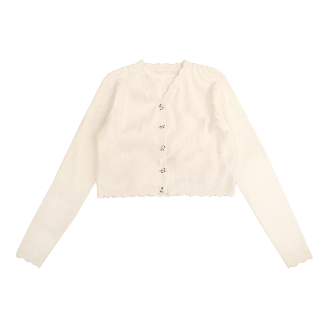 HEV Ivory Bow Buttons Scalloped Cardigan