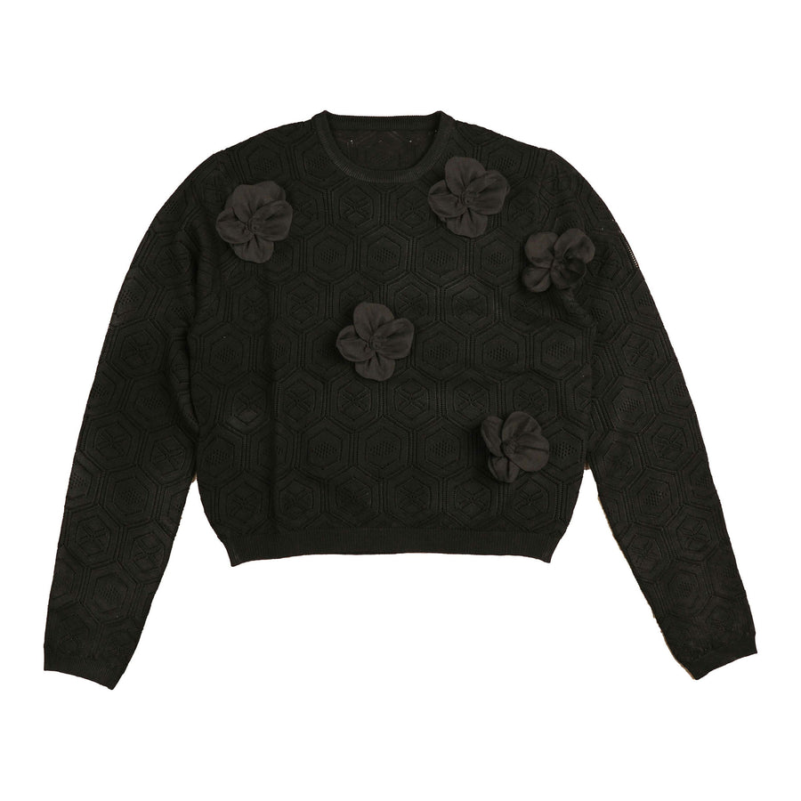 HEV Black Flowers Applique Knit Sweater