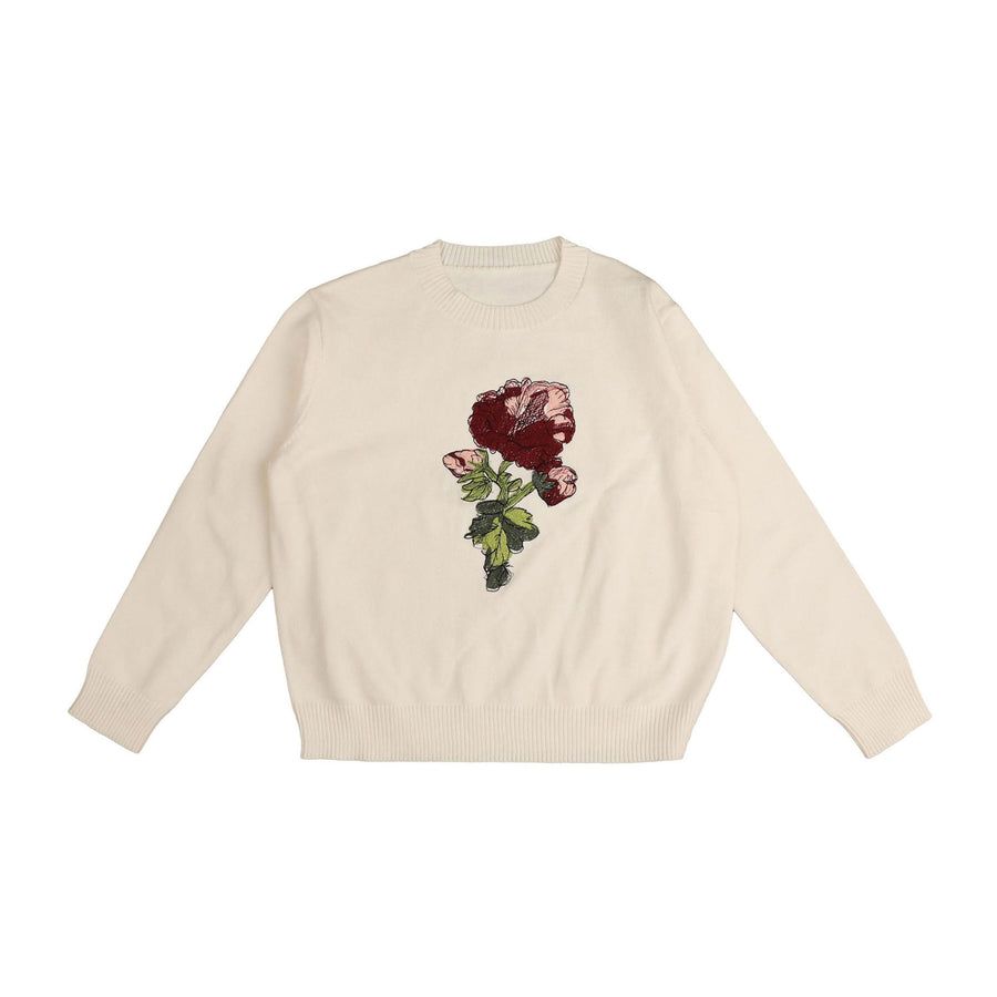 HEV Ivory Rose Embroidery Knit Sweater