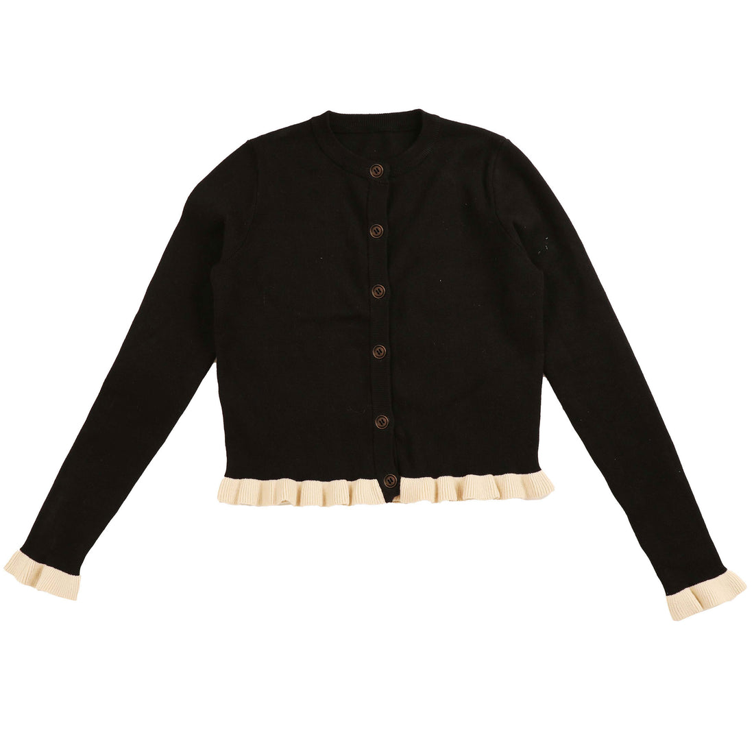 Hev Black Contrast Ruffle Trim Cardigan