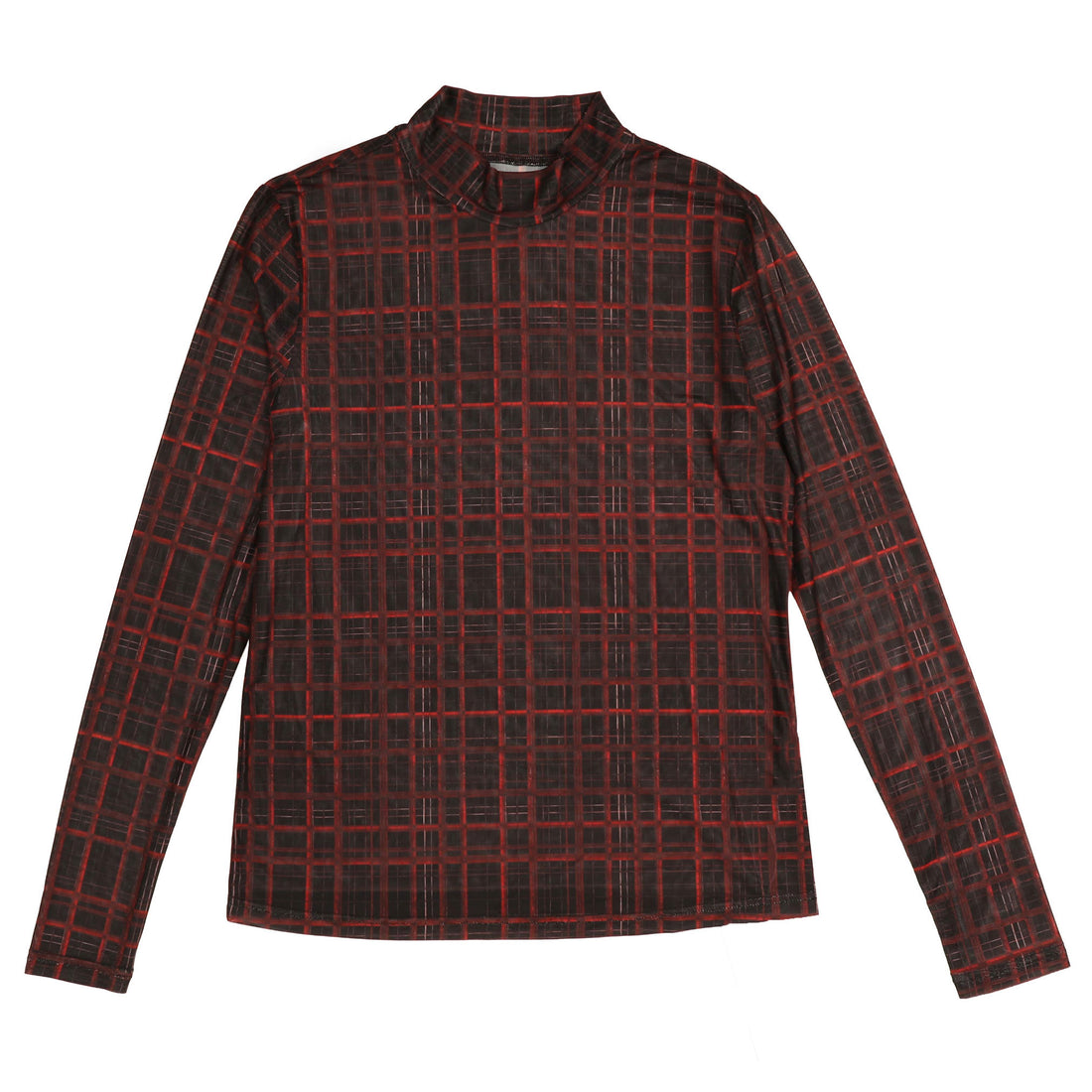 HEV Plaid Printed Mesh Mockneck Top
