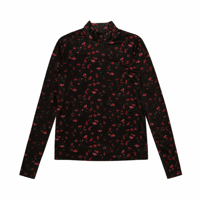 HEV Small Floral Printed Mesh Mockneck Top